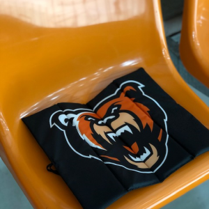 Das Foto zeigt ein klappbares Sitzkissen der Grizzlys Wolfsburg.