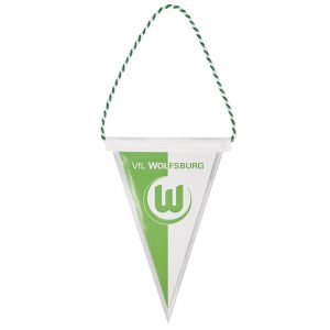 Das Foto zeigt einen Miniwimpel vom VfL Wolfsburg in den Vereinsfarben grün und weiß.